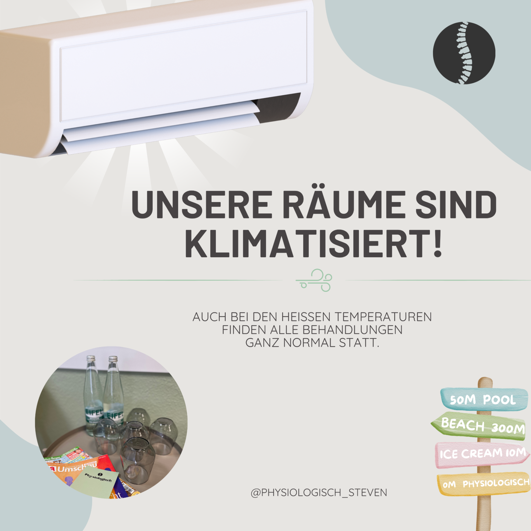 Klimatisierte Räume Klimaanlage mit Hinweistext zu klimatisierten Räumen und Temperaturkontrolle.